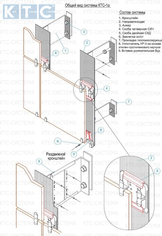 Фасадные системы  и подсистемы - Система крепления фасадов КТС-1А лайт