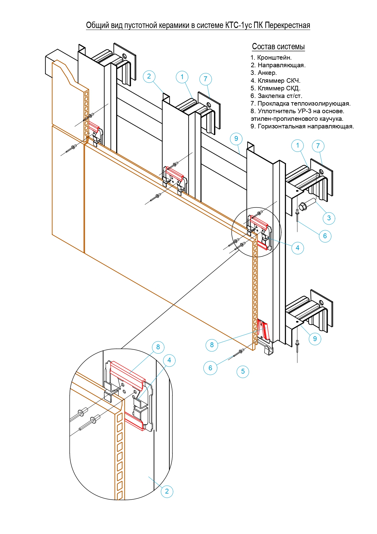 Фасадные системы  и подсистемы - КТС-1УС ПК (перекрестная) 