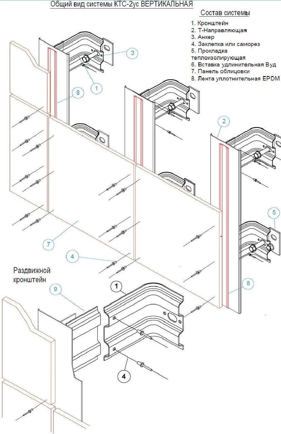 Фасадные системы  и подсистемы - КТС-2УС (вертикальная)