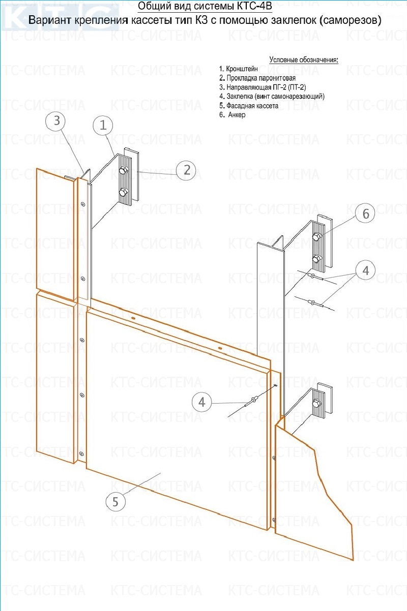 Фасадные системы  и подсистемы - Система крепления фасадов КТС-4В "Стандарт" для композитных панелей