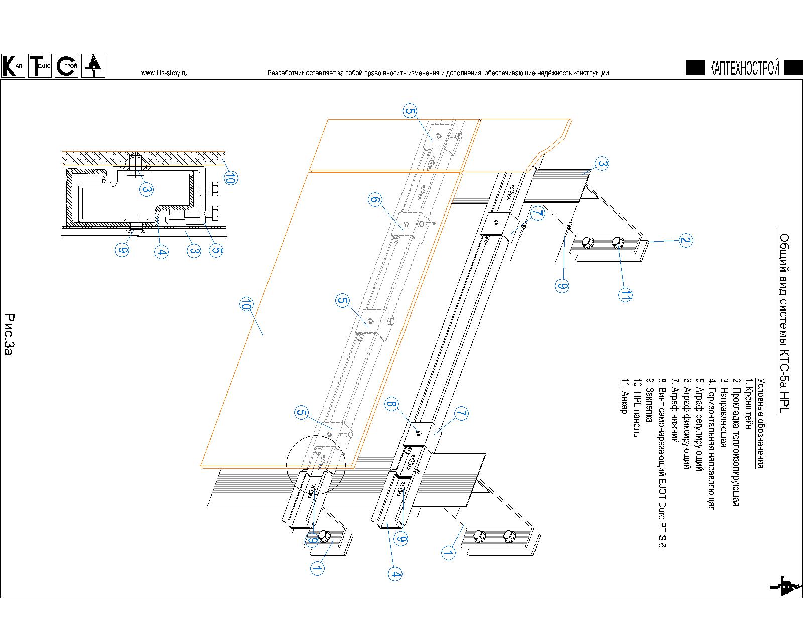 Фасадные системы  и подсистемы - КТС-5А скрытое крепление HPL-панелей